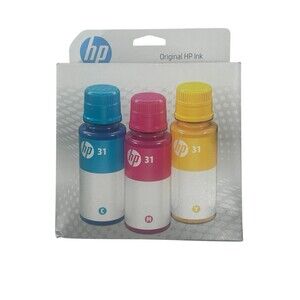 Genuine HP 31 3-Pack Cyan, Magenta, Yellow Ink Bottles 9C228AN EXPIRATION 05/26